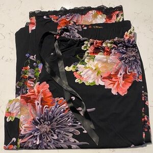 Cacique Black Floral Satin Sleep Pants